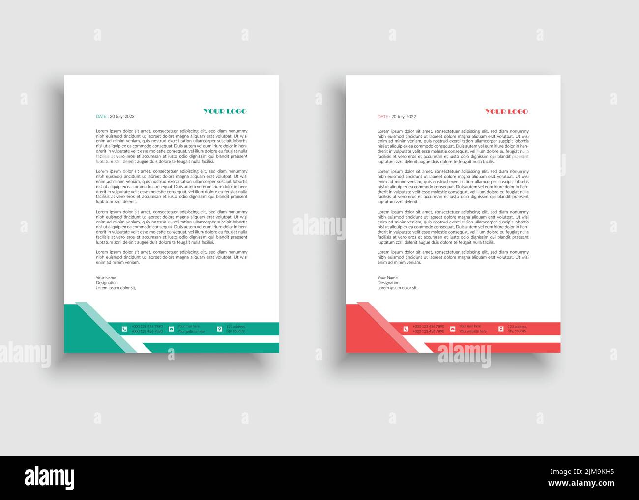 Modernes und Corporate Gradient geometrisch geformtes Briefkopfschablone Design - Rote Gradient Briefkopfschablone - Grüne Gradient Briefkopfschablone Stock Vektor