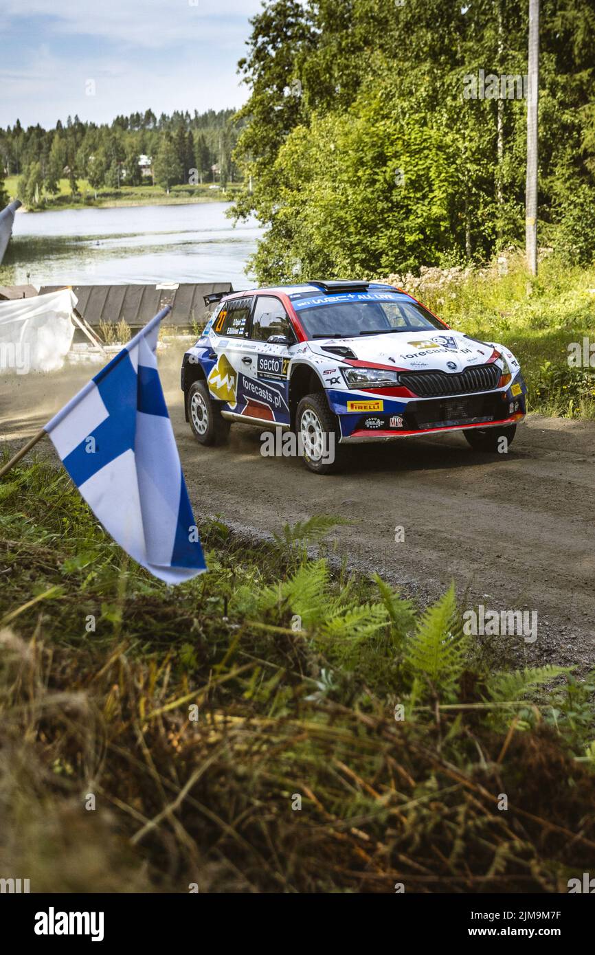 Jyvaskyla, Finnland - 05/08/2022, 27 PAJARI Sami (fin), MALKONEN Enni (fin), Skoda Fabia Evo, Aktion während der Rallye Finnland 2022, 8. Runde der WRC World Rally Car Championship 2022, vom 4. Bis 7. August 2022 in Jyvaskyla, Finnland - Foto: Nikos Katikis/DPPI/LiveMedia Stockfoto