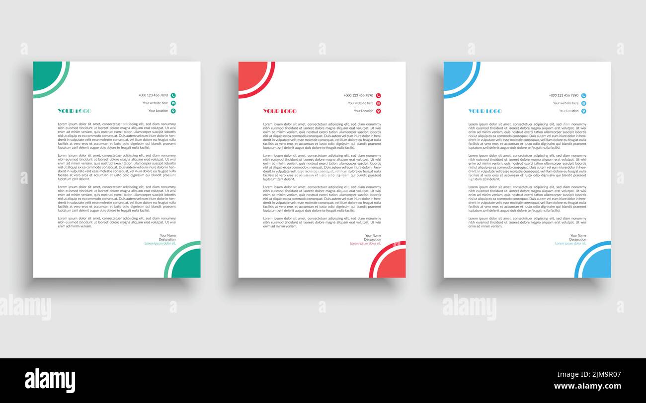 Einfacher geometrischer Kreis Umrandung Hintergrund Letterhead Design - Red Circle Letterhead - Blue Circle Letterhead - Green Circle Letterhead Stock Vektor