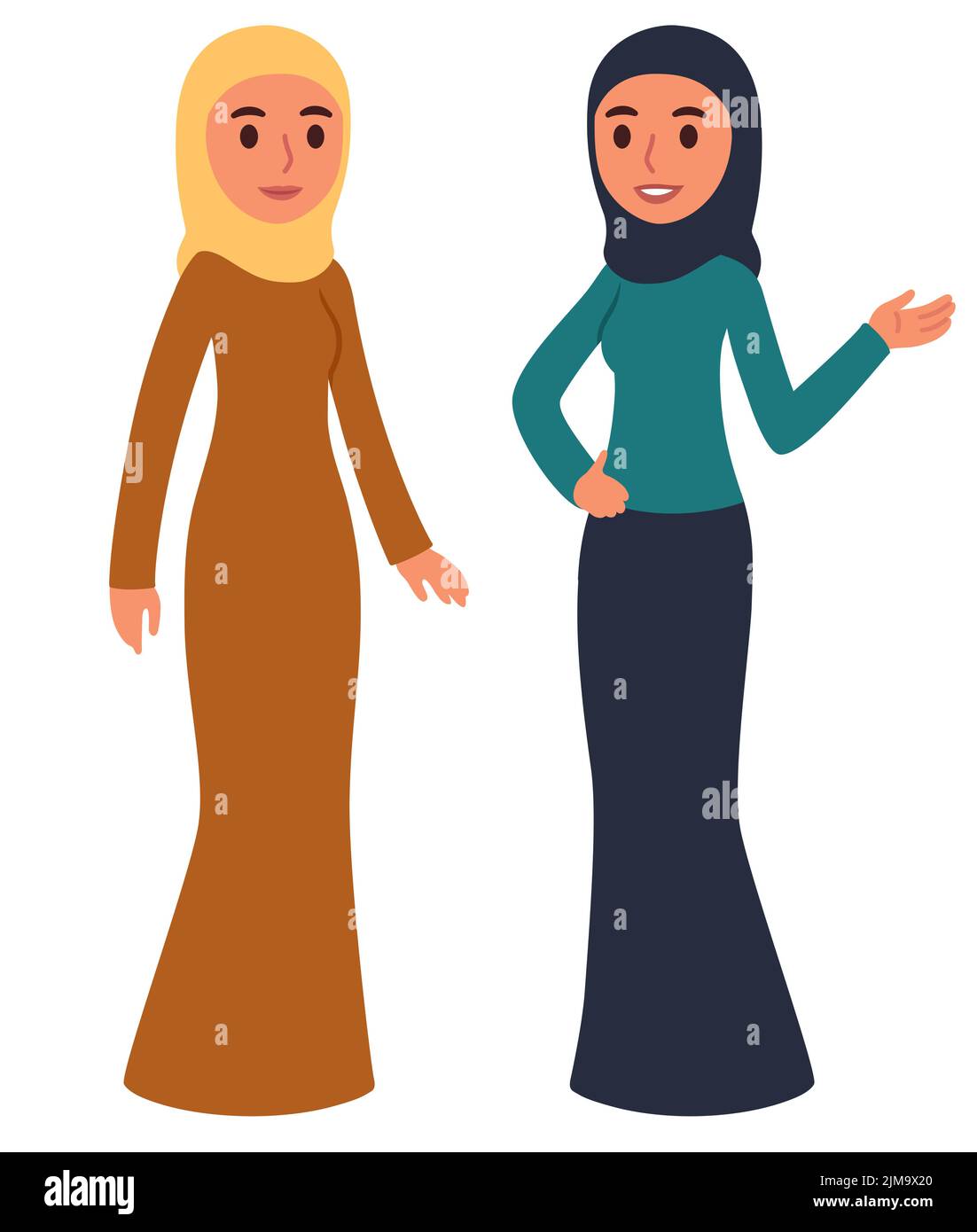 Cartoon muslimische Frau in traditioneller Kleidung und Kopftuch, isoliert auf weißem Hintergrund. Flache Design Vektor Clip Art Illustration. Stock Vektor