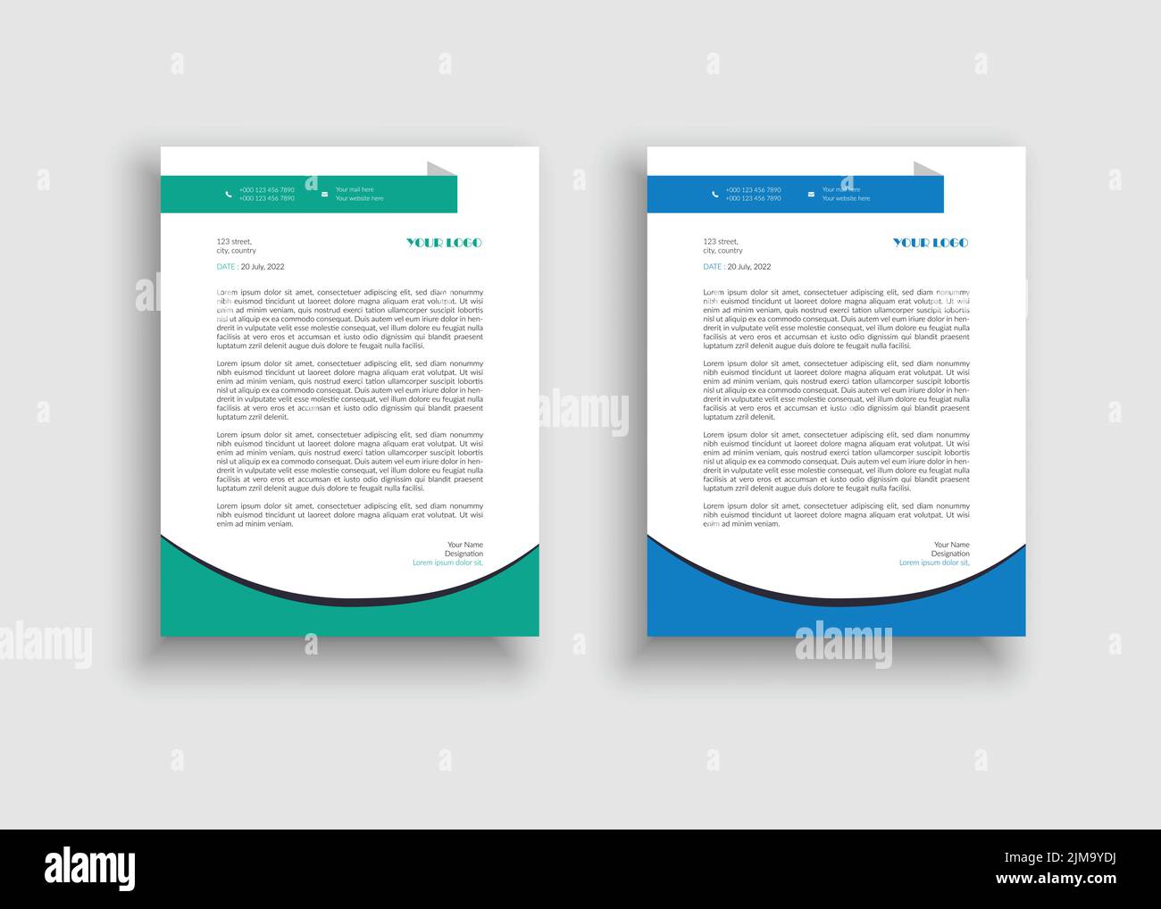 Einfaches Corporate Overlapped Letterhead Template Design - Grün Overlapped Letterhead Design - Blau Overlapped Letterhead Design Stock Vektor