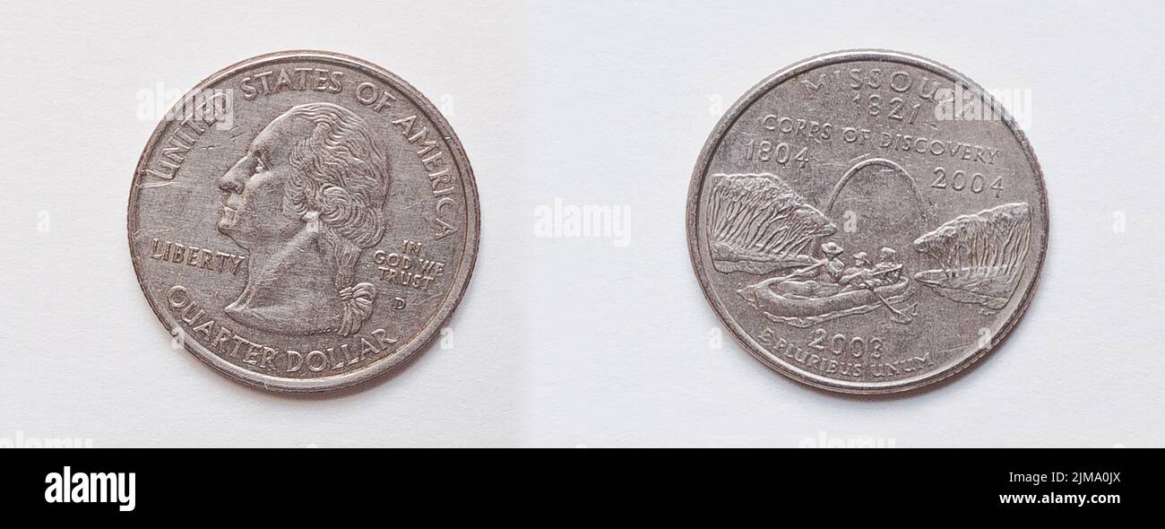 Satz der Münze 25 Cent oder Viertel-Dollar, 2003 USA (Denver), Bundesstaat Missouri 1821 Stockfoto