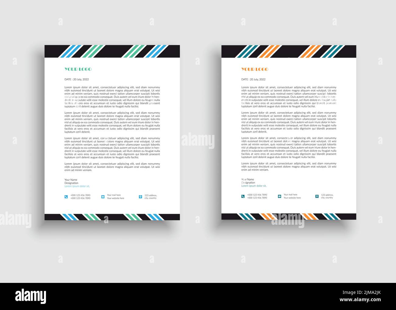 Corporate Simple Square Shaped Letterhead Template Design - Blue Letterhead - Green Letterhead Design - Orange Letterhead Design Stock Vektor