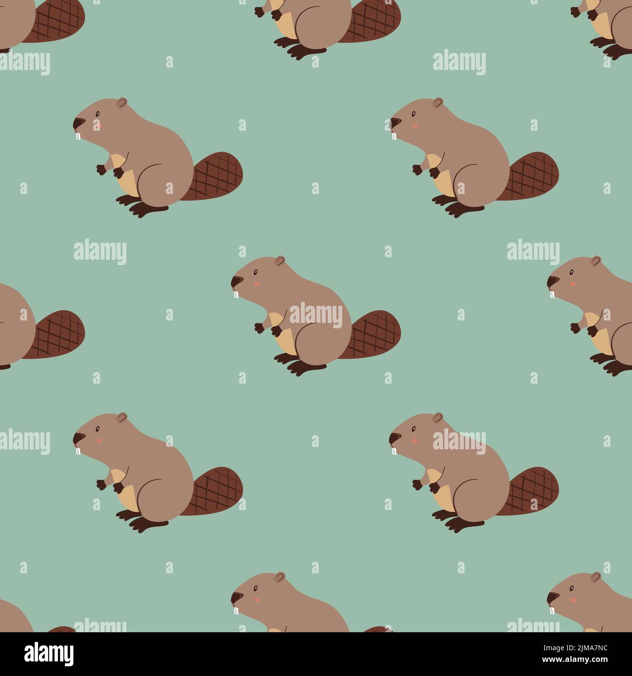 Niedliches Biber-Nahtloses Muster. Babydruck. Vektorgrafik Stock Vektor