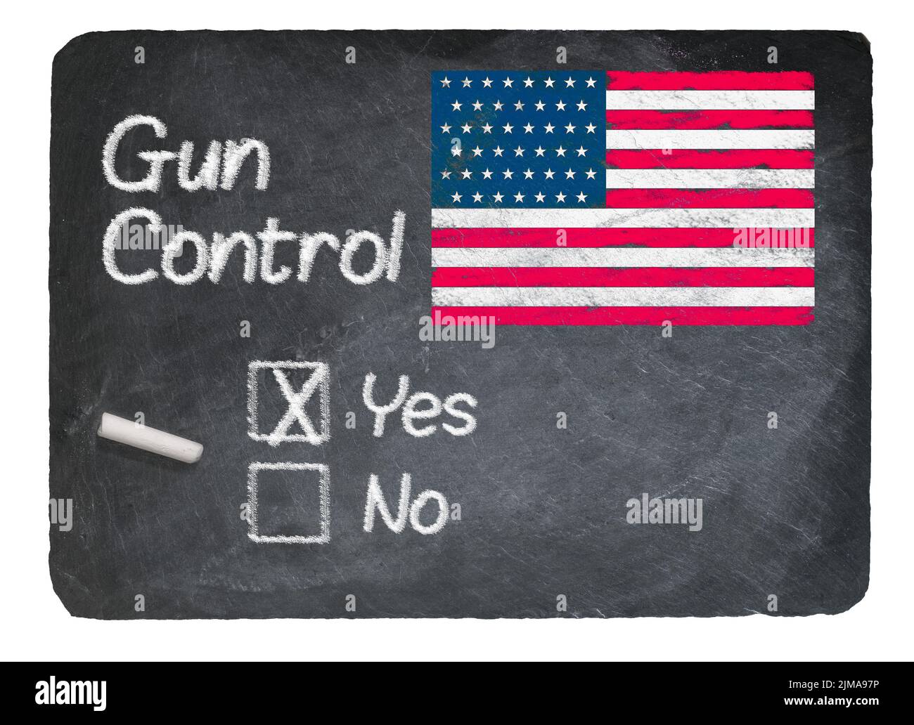 Gun Control Wahl mit Kreide auf Schiefertafel Stockfoto