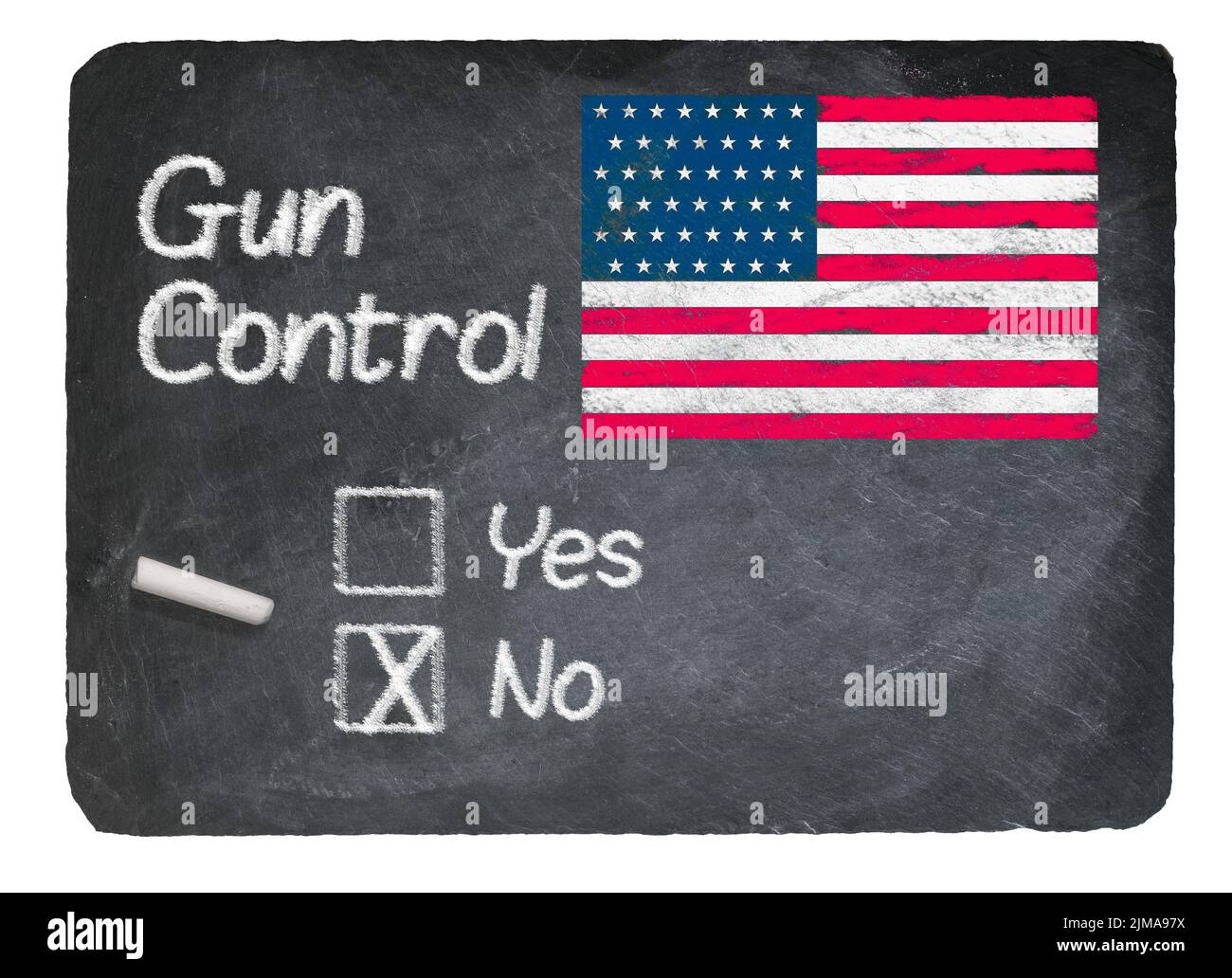 Gun Control Wahl mit Kreide auf Schiefertafel Stockfoto