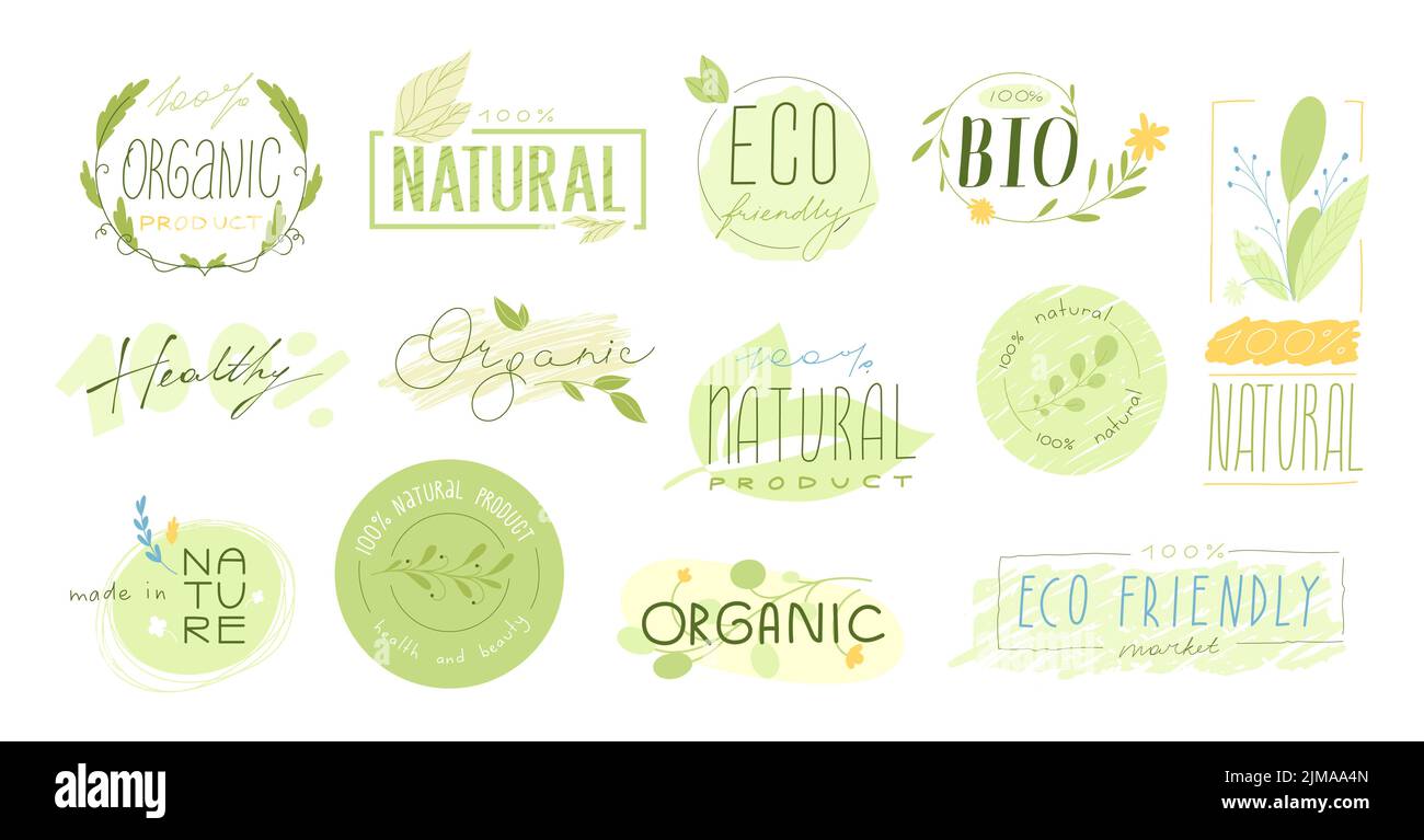 Bio-Lebensmittel Naturprodukt Elemente Set Stock Vektor
