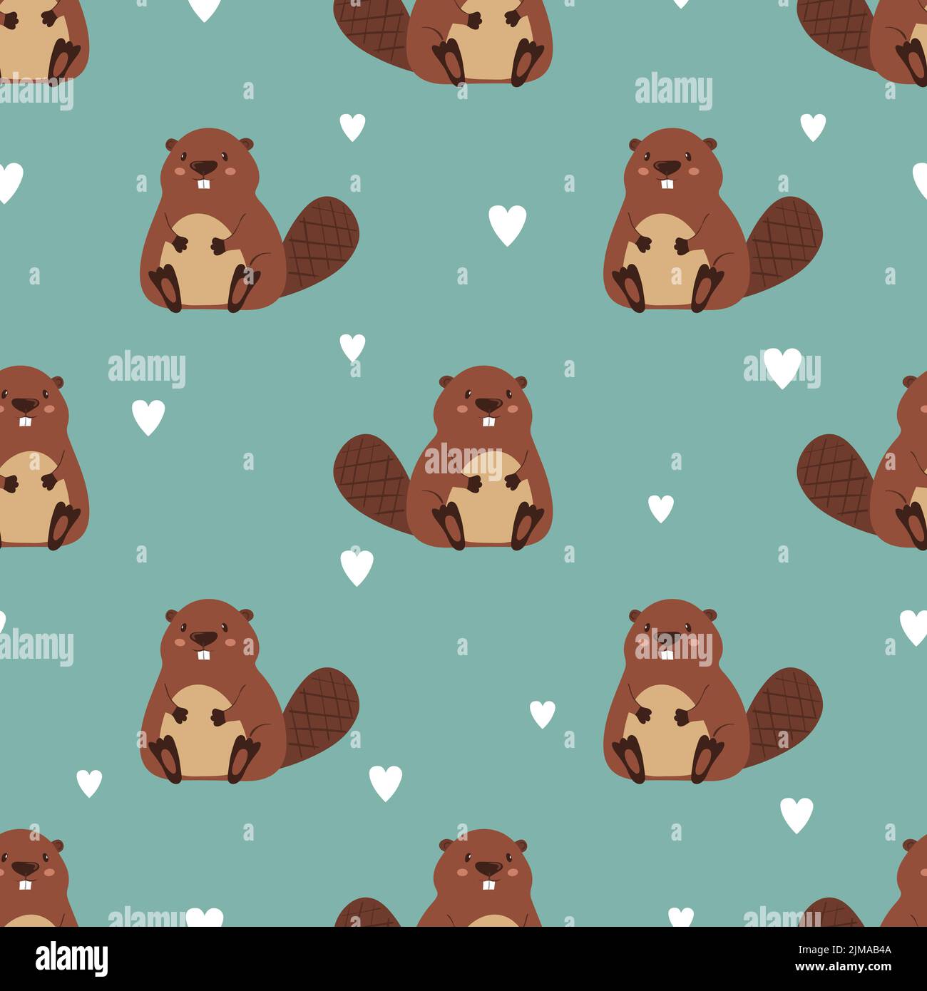 Niedliches Biber- und Herz-Nahtloses Muster. Babydruck. Stock Vektor