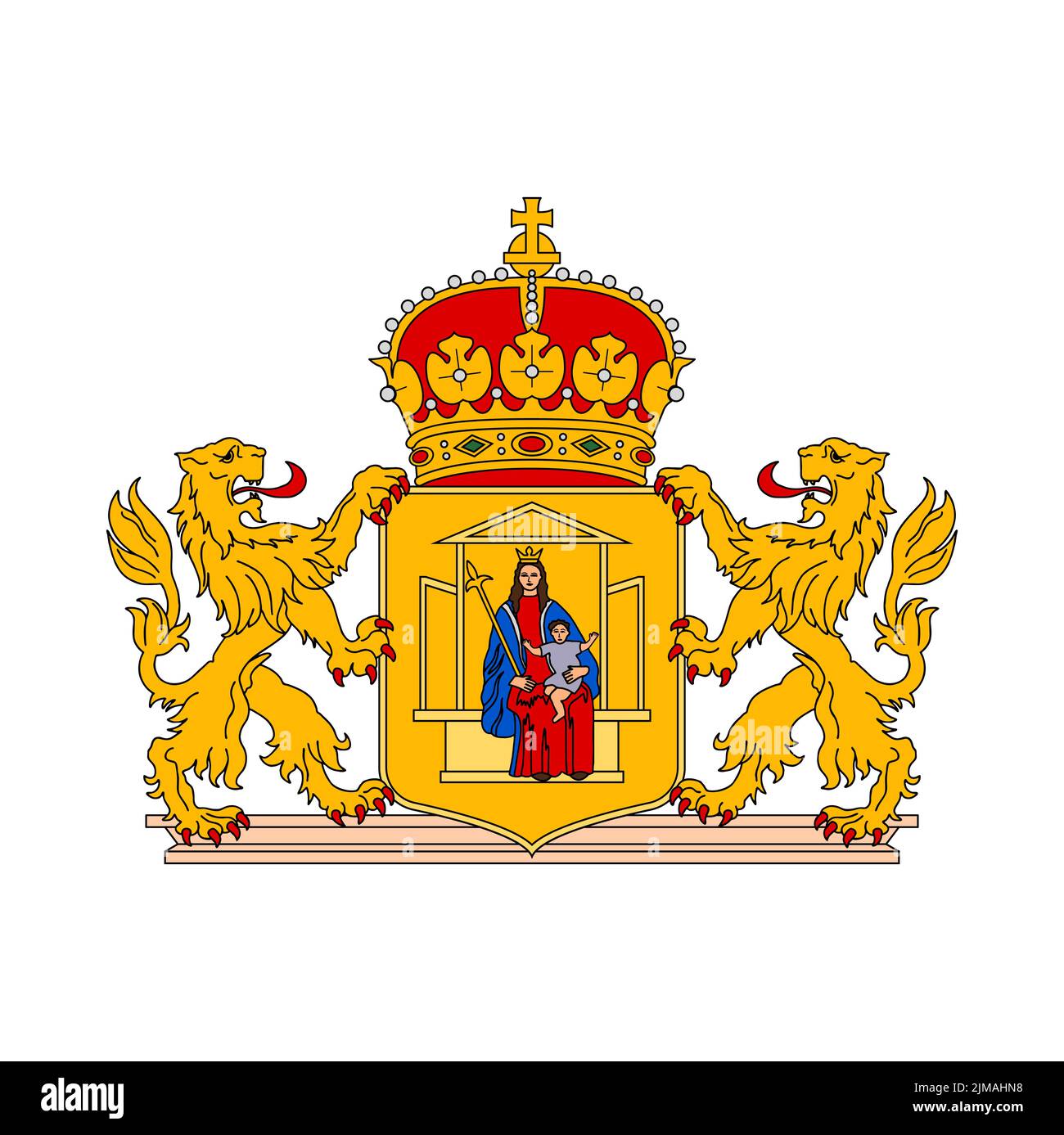Niederlande Wappen, Provinz Drenthe Wappen, Vektor Heraldik. Niederländisches Wappen der niederländischen Provinz Drenthe mit Löwen, Monarch cr Stock Vektor