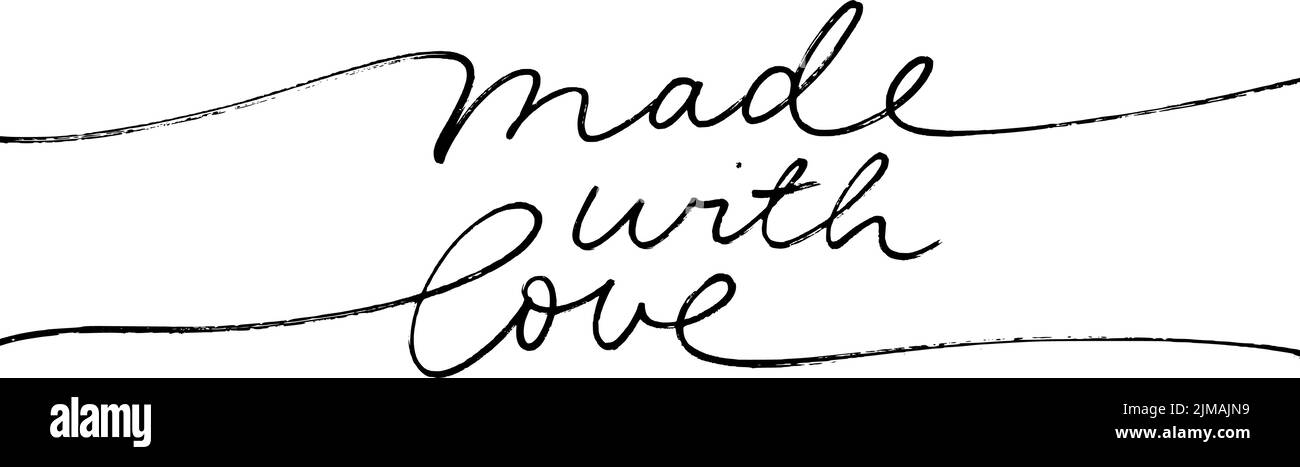 Hergestellt mit Love Simple Line schwarzem Schriftzug. Stock Vektor