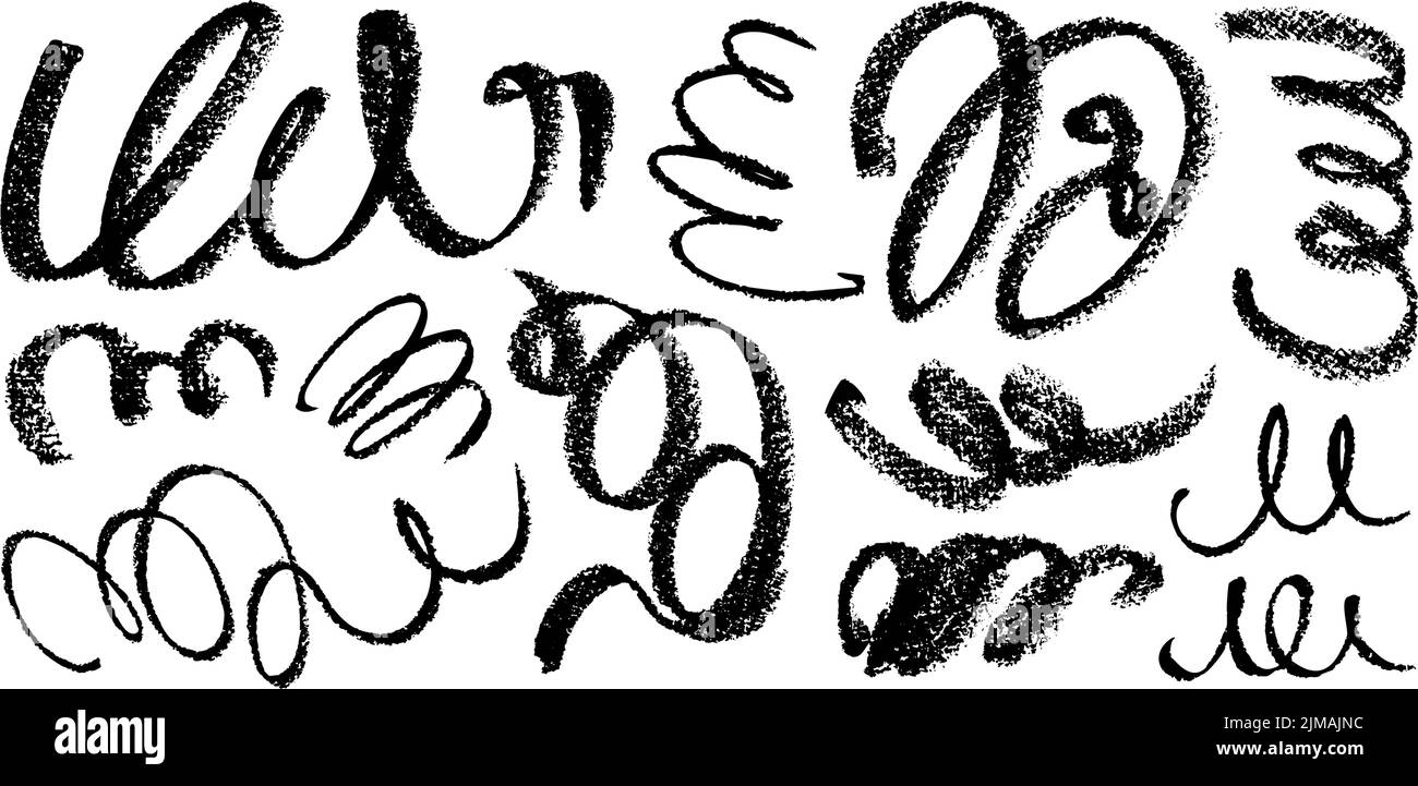 Handgezeichnete schwarze Spiral Charcoal Lines Kollektion. Stock Vektor