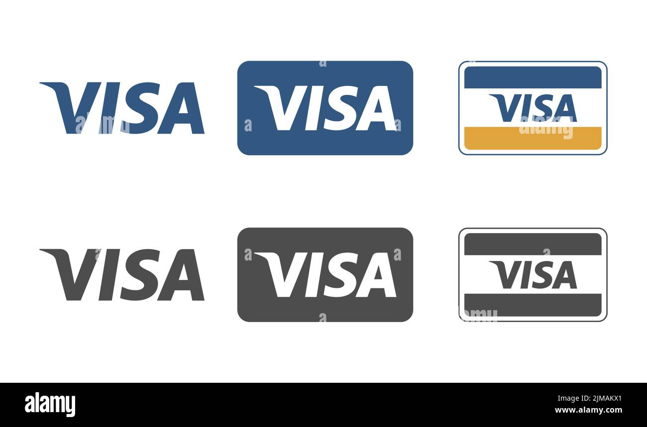 POLEN, BRESLAU - 22. JULI 2022: Sammlung von Ausweisen des INTERNATIONALEN Visa-Zahlungssystems. Vektorvarianten für Websites, Anwendungen und Applica Stock Vektor