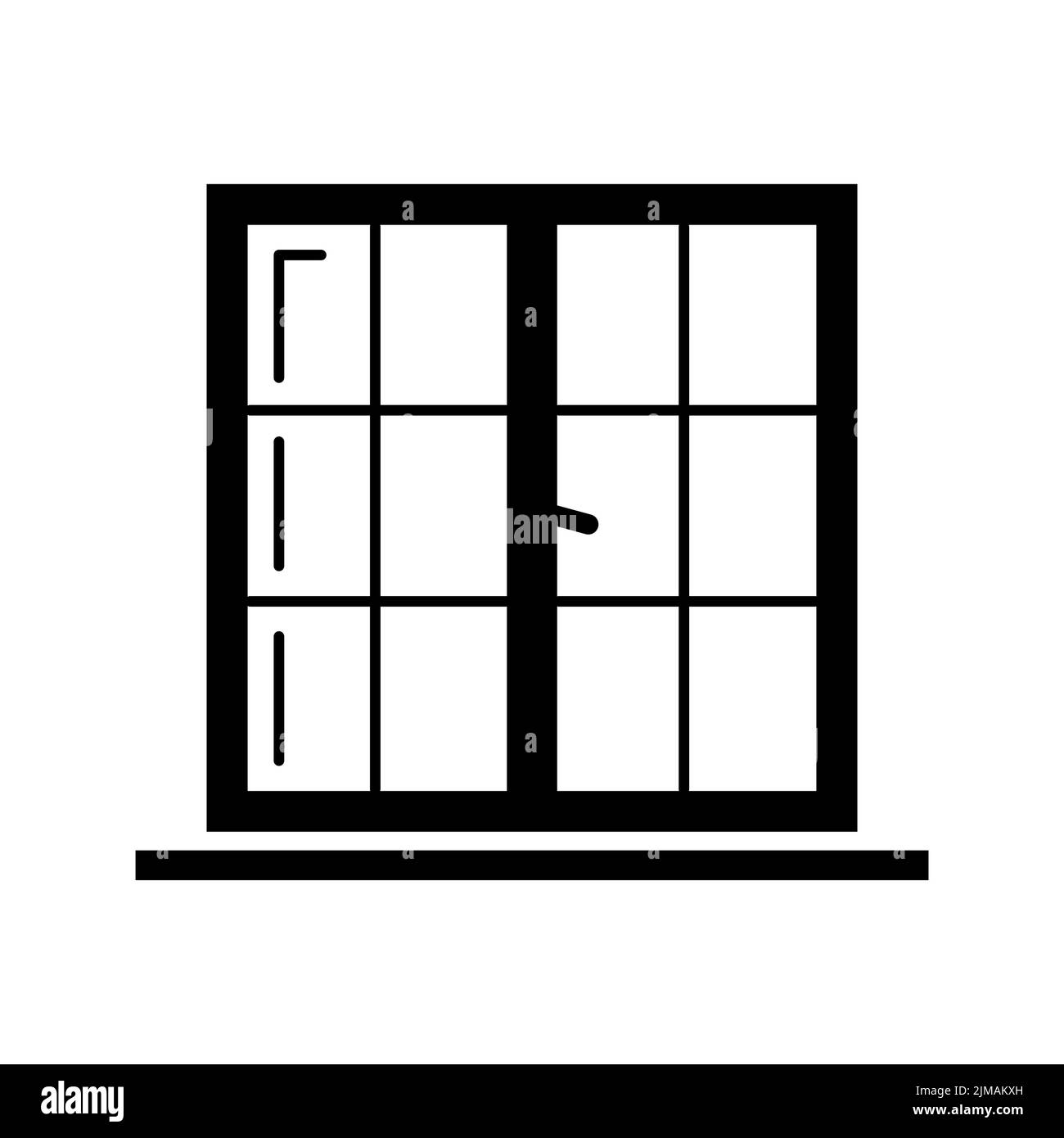 Windows-Symbol, Glyphen-Stil. Architekturelemente. Schwarze Symbole auf weißem Hintergrund isoliert. vektor-Symbol. Doppelte Fensterrahmen Stock Vektor