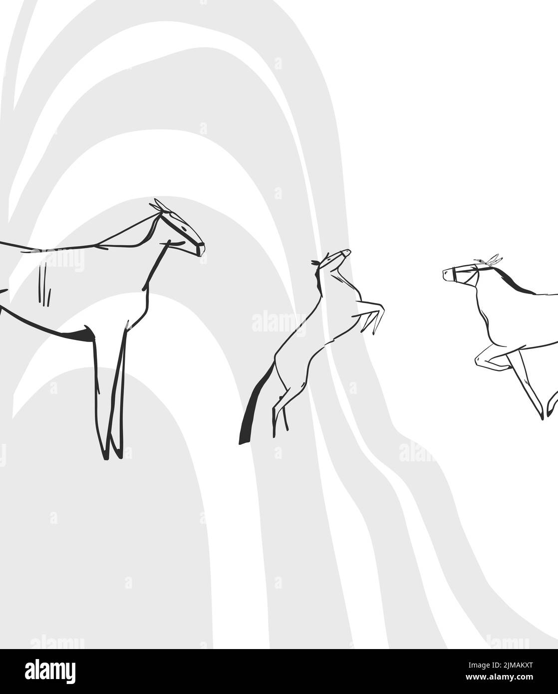 Handgezeichnete abstrakte Vektor Grafik Cliparts Illustration boho Land Pferde Komposition.Wild Western Design.Bohemian wilden Westen zeitgenössische Kunst.Cowboy Stock Vektor