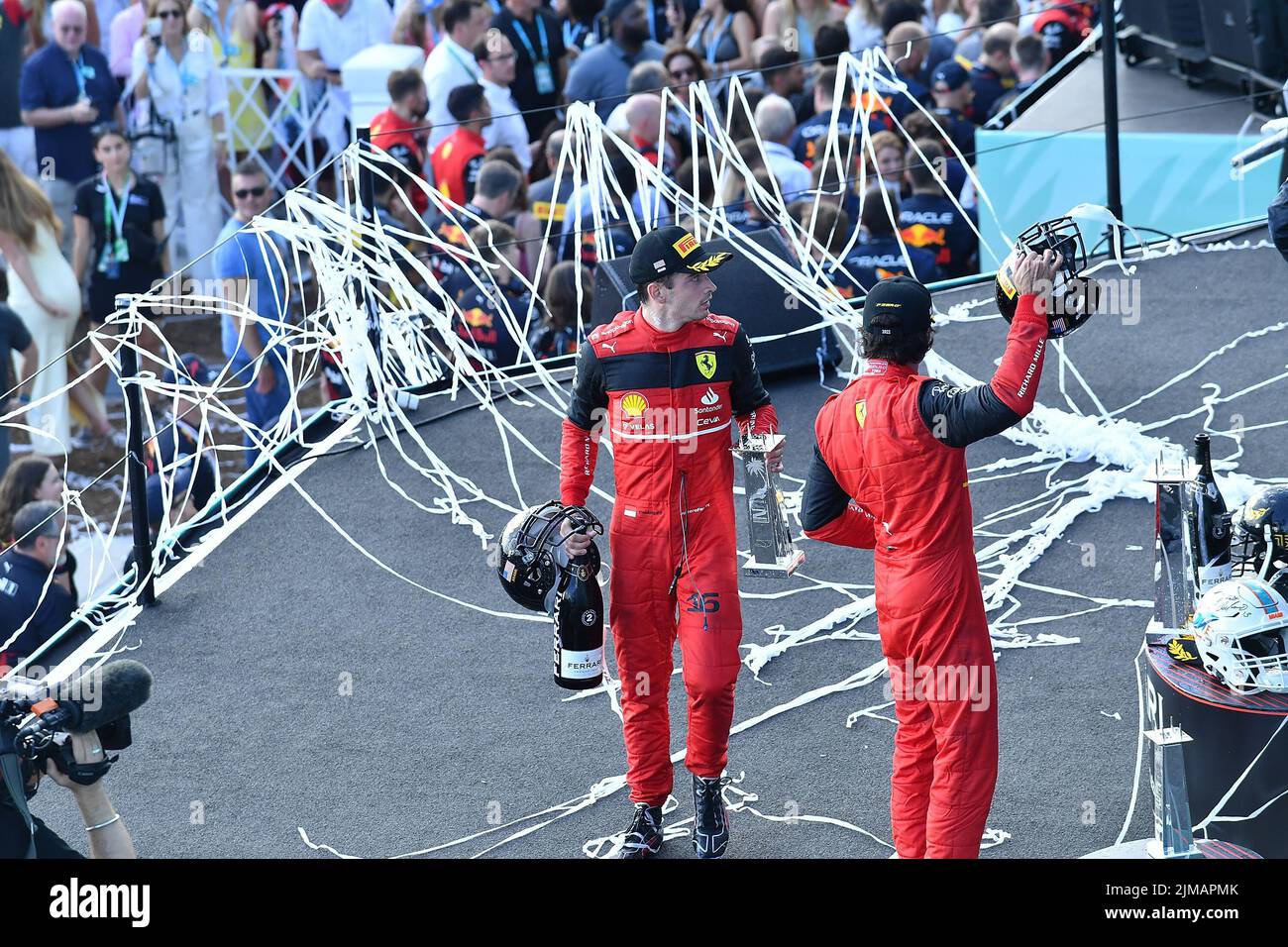 08.05.2022, Miami International Autodrome, Miami, FORMULA 1 CRYPTO.COM MIAMI GRAND PRIX ,im Bild Podium: 2.Platz für Charles Leclerc (MCO), Scuderia F Stockfoto