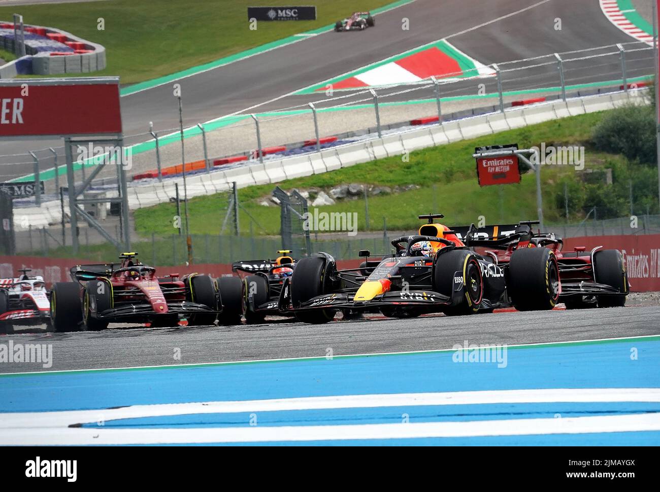 10.07.2022, Red Bull Ring , Spielberg, Formula 1 BWT Grosser Preis von Österreich 2022 , im Bild Rennstart: Max Verstappen (NEL), Oracle Red Bull RAC Stockfoto