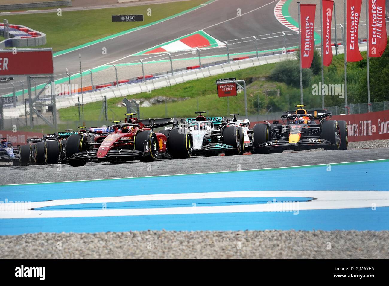 10.07.2022, Red Bull Ring , Spielberg, Formula 1 BWT Grosser Preis von Österreich 2022 , im Bild Carlos Sainz Jr. (ESP), Scuderia Ferrari,George Russ Stockfoto