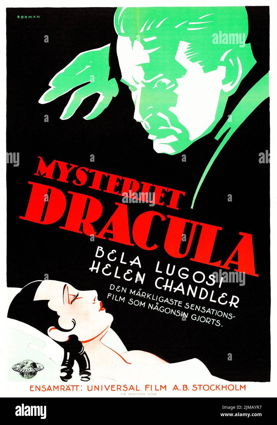 Dracula (Universal, 1931). Schwedische Filmplakat-Version - Eric Rohman Artwork. Bela Lugosi als Dracula. Stockfoto