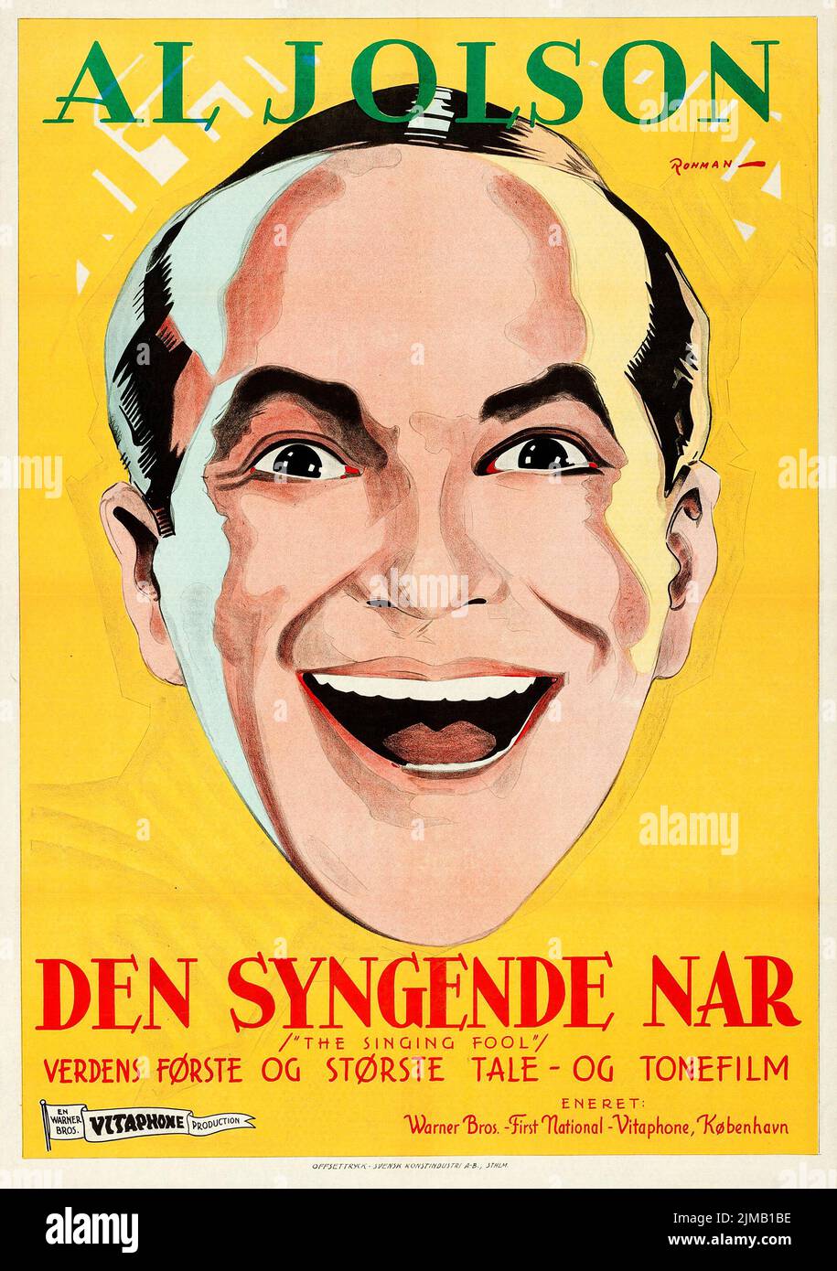 Al Jolson - Den Syngende Nar - Der Singende Narr (Warner Brothers, 1929). Dänisches Filmplakat. Eric Rohman-Kunstwerk Stockfoto