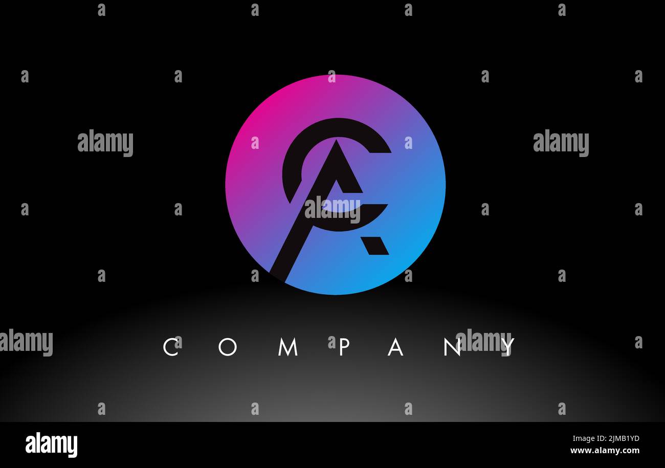 AC Letter Logo Design Icon mit violetten Neonblau Farben und kreisförmiges Design. Minimalistisches AC in einem Kreisvektor Illustration Stock Vektor