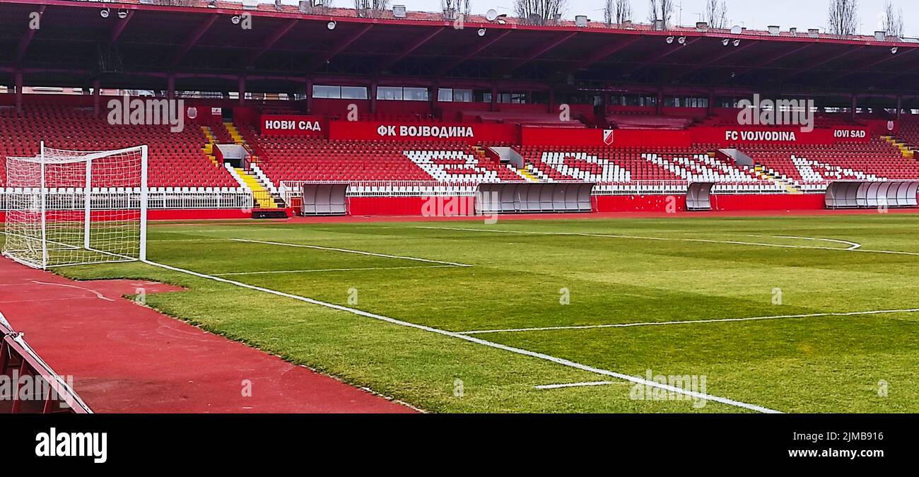 Blick auf ein Fußballstadion in Serbien Stockfoto