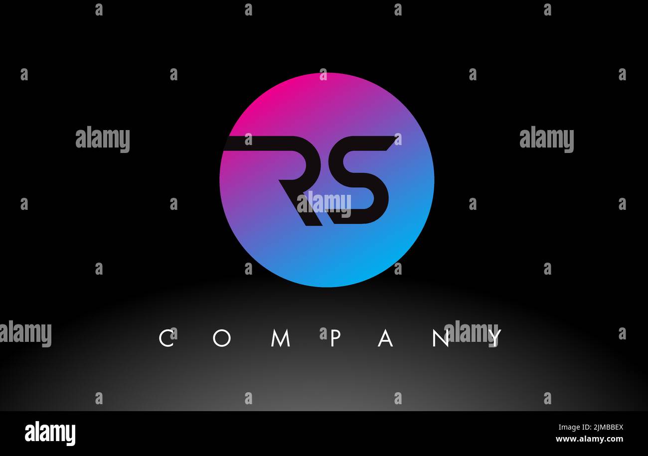 RS-Logo-Symbol mit Lila, Neonblau und kreisförmiges Design. Minimalistisches RS in einem Kreisvektor Illustration Stock Vektor