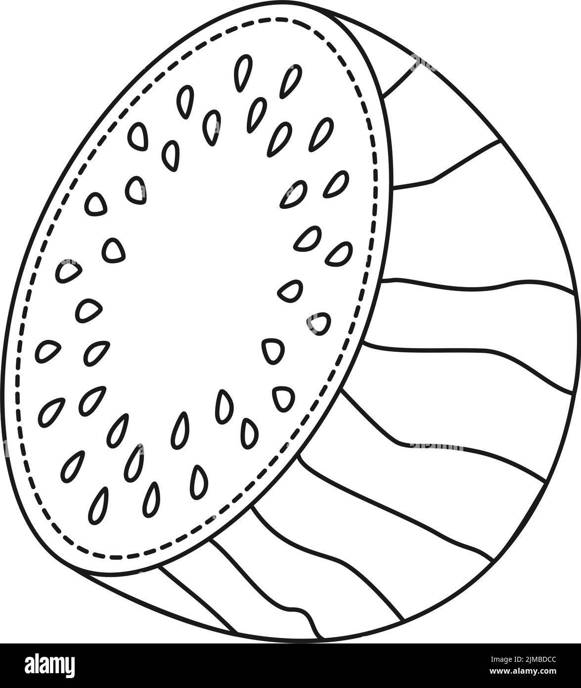 Schwarz-Weiß-Hälfte einer Wassermelone Symbol gesunde Sommer-Lebensmittel. Malbuch Seite für Erwachsene und Kinder Vektor-Illustration. Stock Vektor