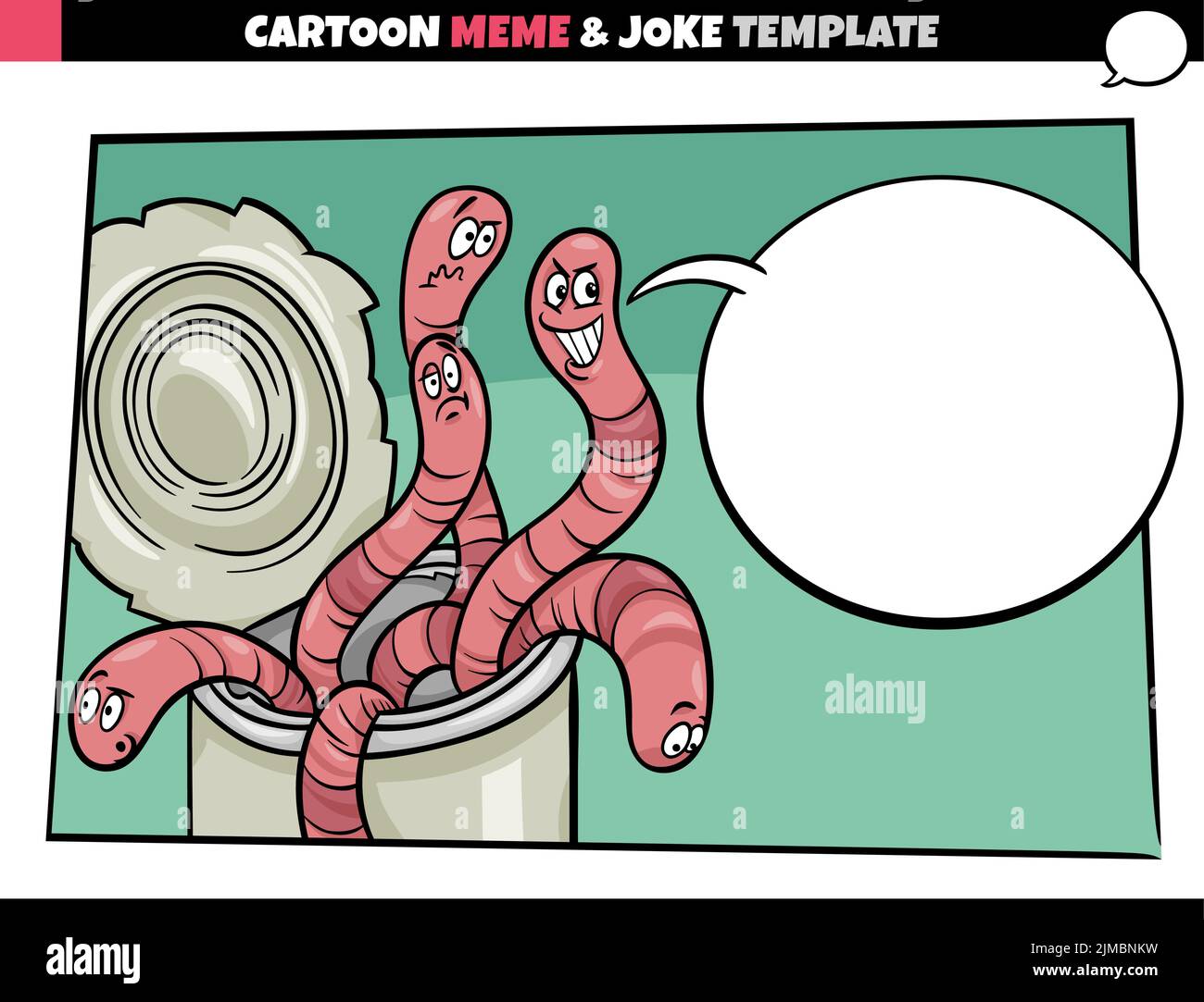 Cartoon-Illustration von Meme-Vorlage mit leeren Comic-Sprechballon und Dose von Würmern Stock Vektor