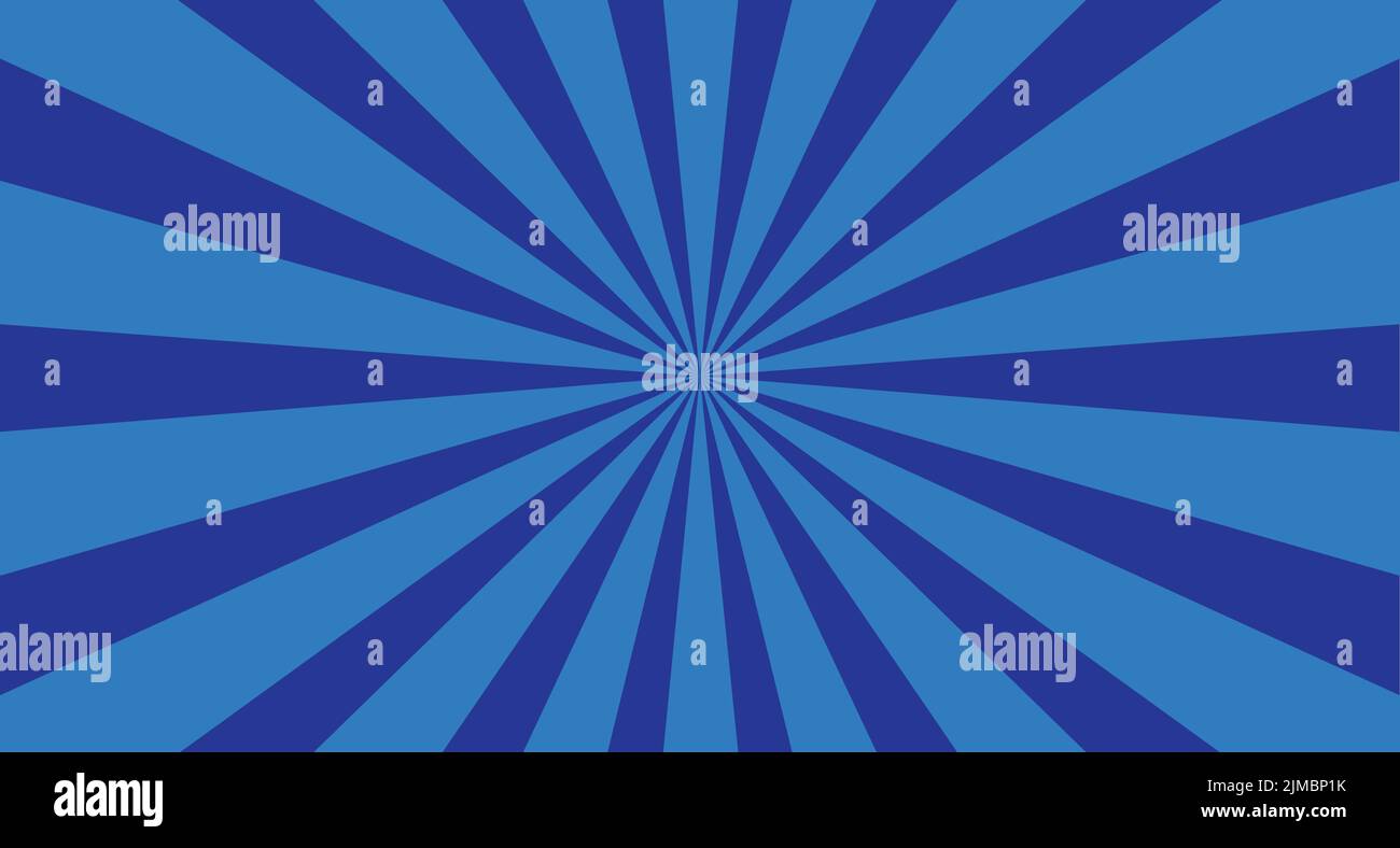 Blauer Retro Starburst Vektor Illustration Hintergrund. Comic Retro Radialtapete. Stock Vektor