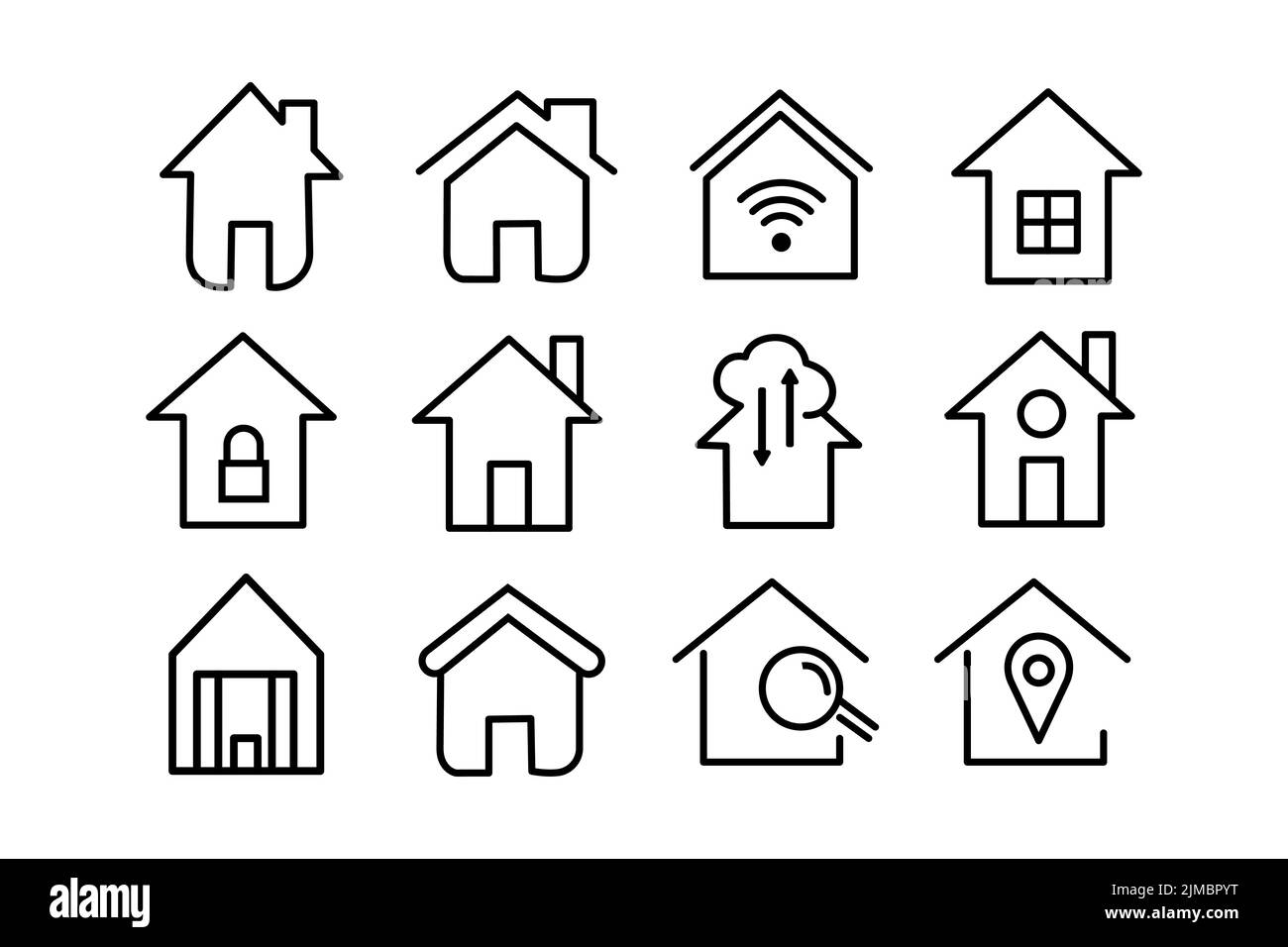 Haus, Symbolsatz. Häuser, Gebäude, lineare Symbole Linie mit bearbeitbarer Kontur Stock Vektor
