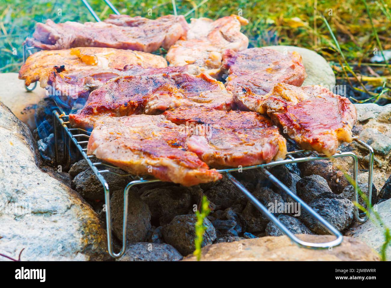 Barbecue Kochen im Freien im Wald Stockfoto Barbecue Kochen im Freien im Wald Stockfoto