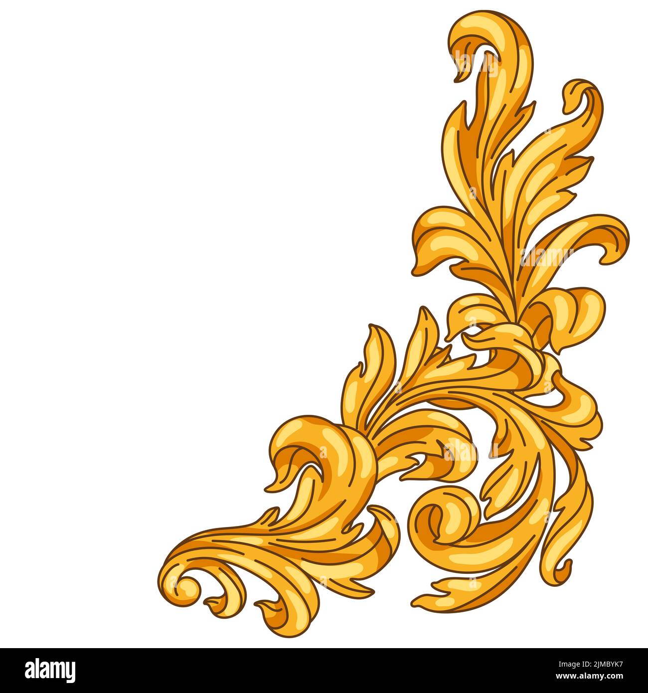 Dekorative Blumenecke im Barockstil. Goldene Curling-Pflanze. Vintage-Rahmen mit Wirbel. Stock Vektor