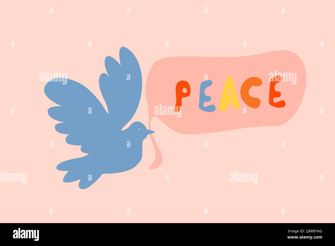 Blaue Friedenstaube. Taube mit Band. Rettet die Ukraine, kein Krieg. Vektorgrafik, flaches Design. Stock Vektor