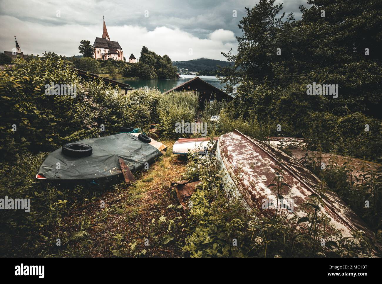 Kirche Maria Wert am Wörthersee in der Nähe von Velden in Österreich im Sommer Stockfoto