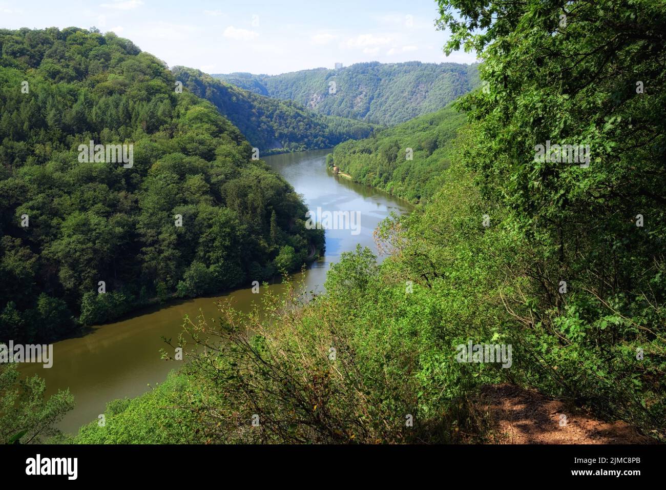 Mettlach - Saar-Schleife (Saarschleife), Blick vom Weg ins Saartal, Deutschland Stockfoto