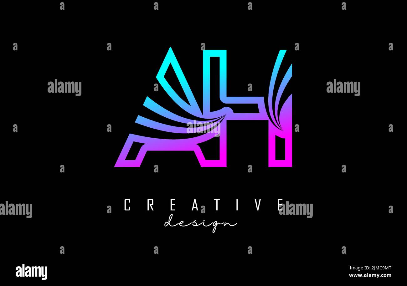 Umreißen Sie bunte Linien Buchstaben AH a h Logo mit Straße Konzept-Design. Buchstaben mit geometrischem und negativem Raumdesign. Vektorgrafik mit Stock Vektor