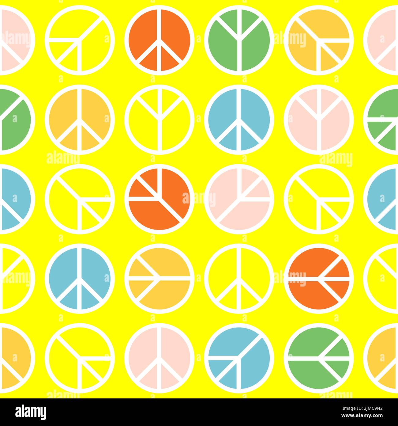 70s inspiriertes Retro-Hippie-Grafikmuster für T-Shirt, Poster, Karten, Aufkleber. Inspirierend in warmen Farben wie Orange, Gelb, Blau, Grün Stock Vektor