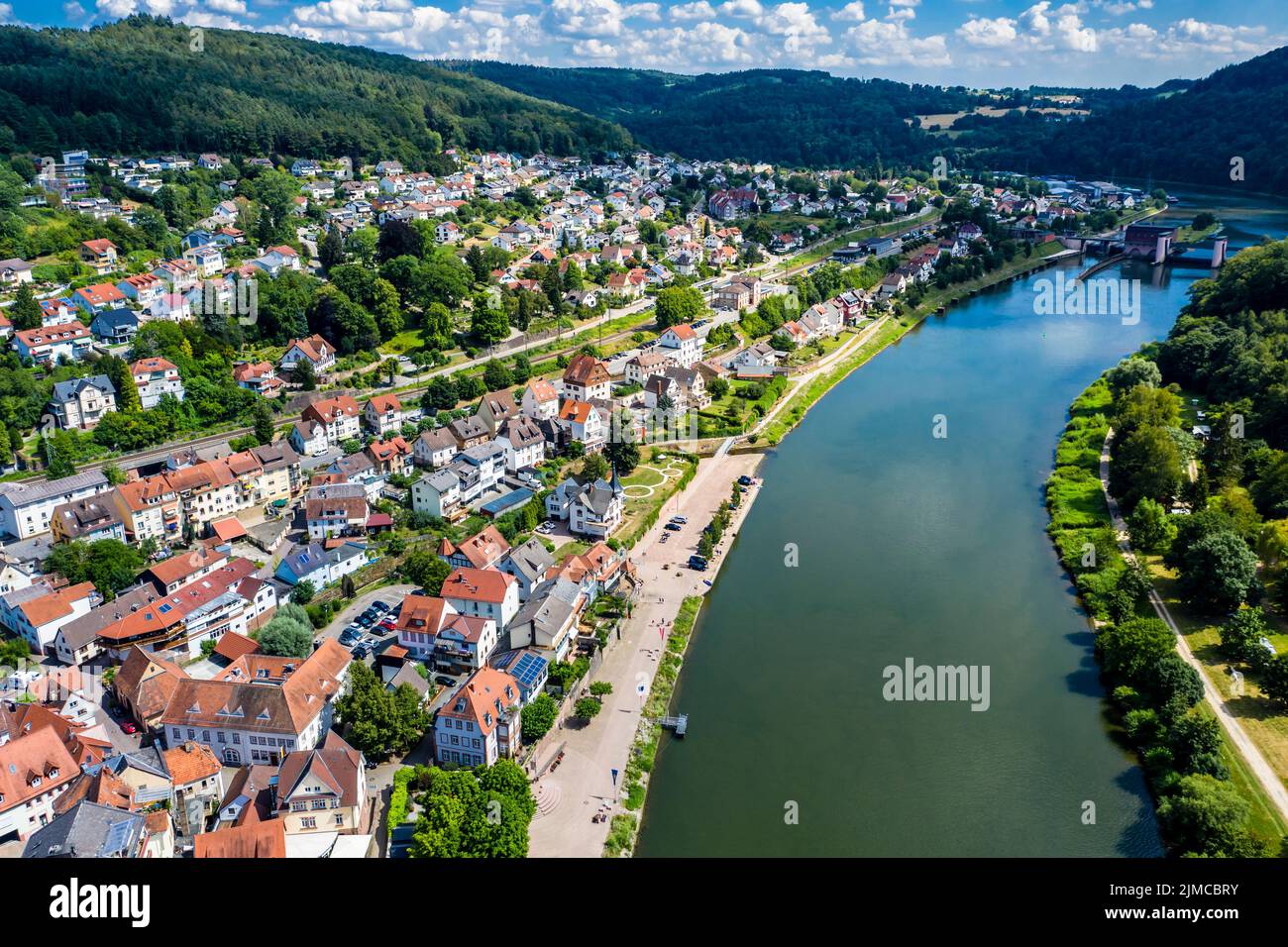 Luftaufnahme des Vierburgenecks bei Neckarsteinach, Baden-WÃ¼rttemberg, Deutschland Stockfoto