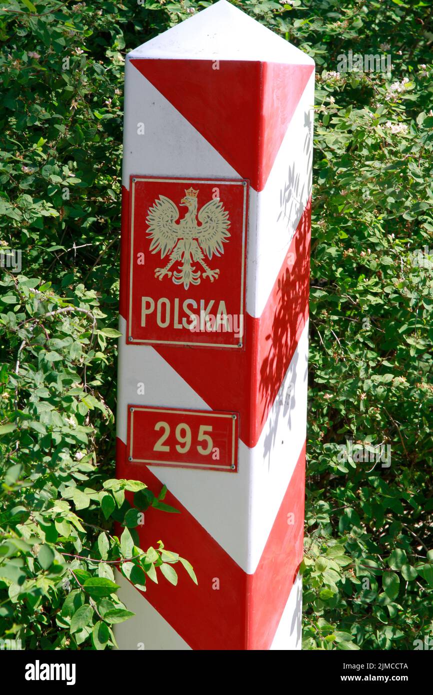 Prinz-Puckler-Park, Landesgrenze, Grenzposten, Bad Muskau, Sachsen, Deutschland, Europa Stockfoto