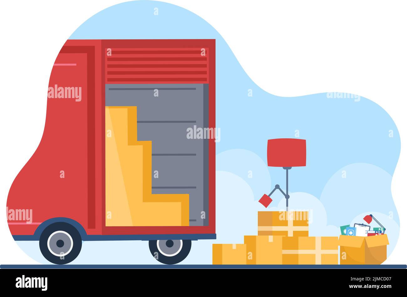 Trucking Transport Cartoon Illustration mit Cargo Delivery Services oder Cardboard Box an den Verbraucher in Flat Style Design gesendet Stock Vektor