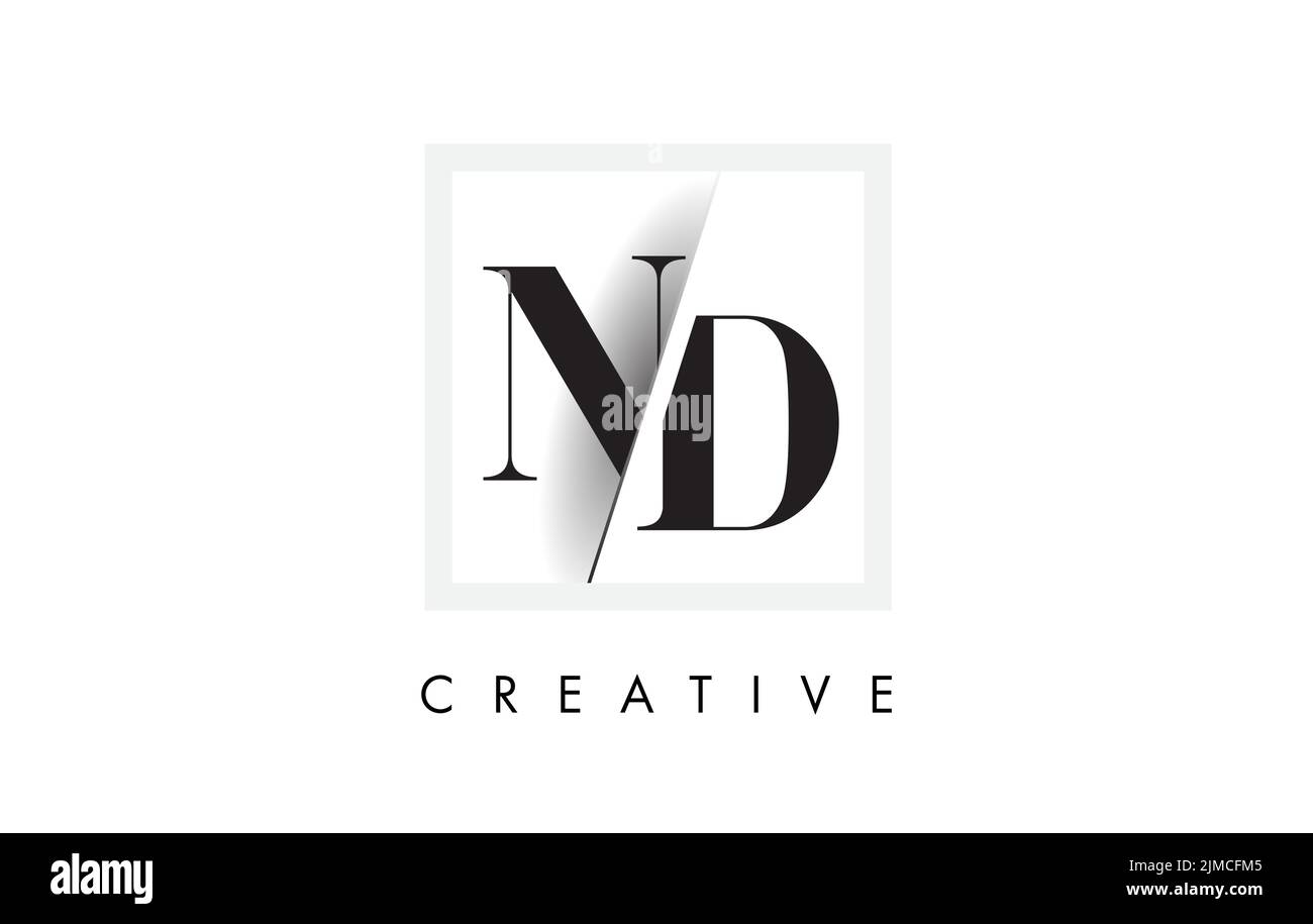 ND-Logo mit kreativer Schnittschrift und Schnittschrift für Serifen. Stock Vektor