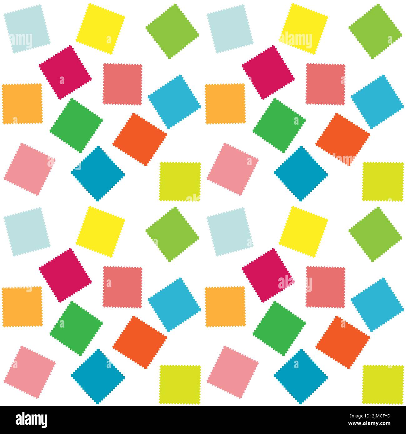 Abbildung, Zeichnung - ein nahtloses Muster aus farbigen quadratischen Fetzen. Stockfoto