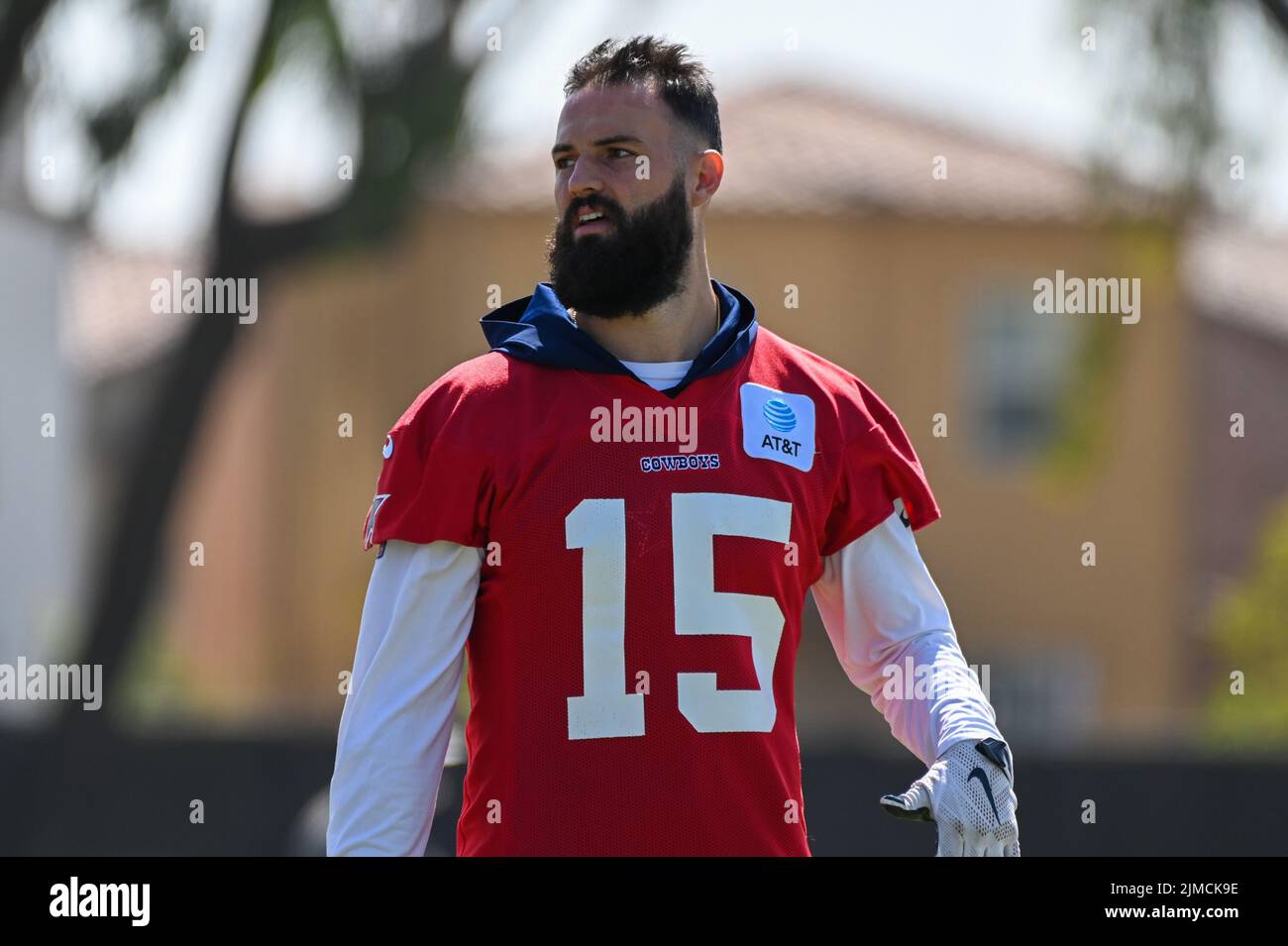 Dallas Cowboys Quarterback will Grier (15) während des Trainingslagers, Mittwoch, 3. August 2022, in Oxnard, Calif. (Dylan Stewart/Image of Sport) Stockfoto