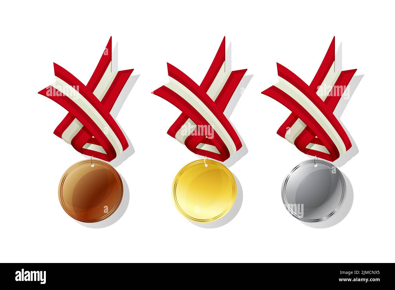 Österreich Medaillen in Gold, Silber und Bronze mit National Flagge. Isolierte Vektorobjekte auf weißem Hintergrund Stockfoto