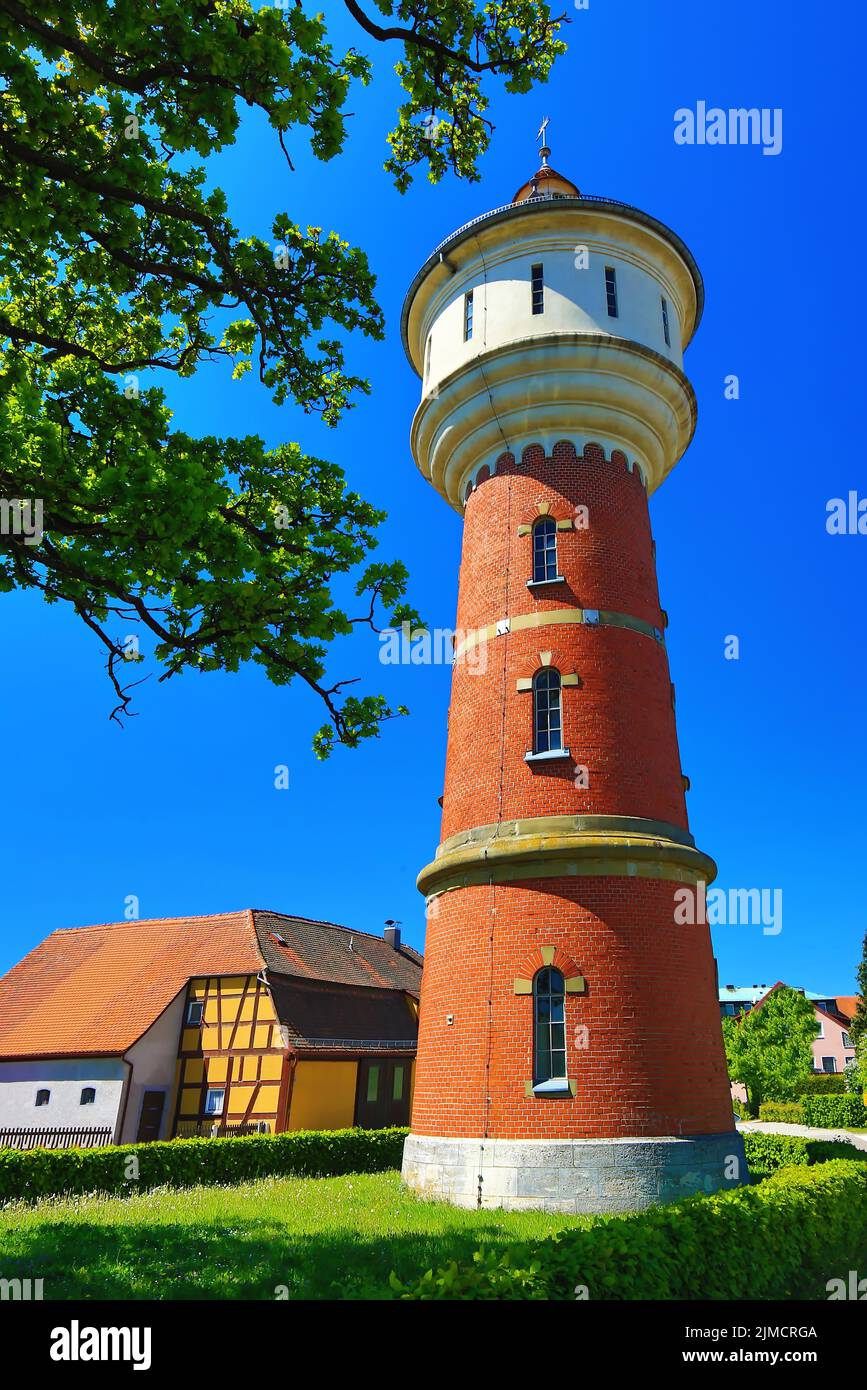 Historischer Wasserturm in Schillingsfuerst. Schillingsfuerst, Ansbach, Mittelfranken, Bayern, Deutschland Stockfoto