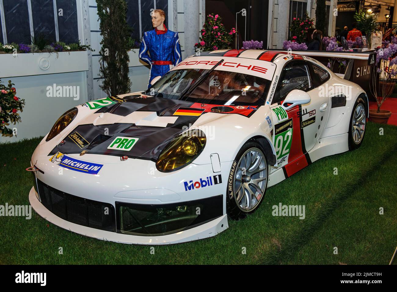 Historischer Rennwagen für den Motorsport Porsche 911 RSR Le Mans 2013, Techno Classica, Essen, Nordrhein-Westfalen, Deutschland Stockfoto