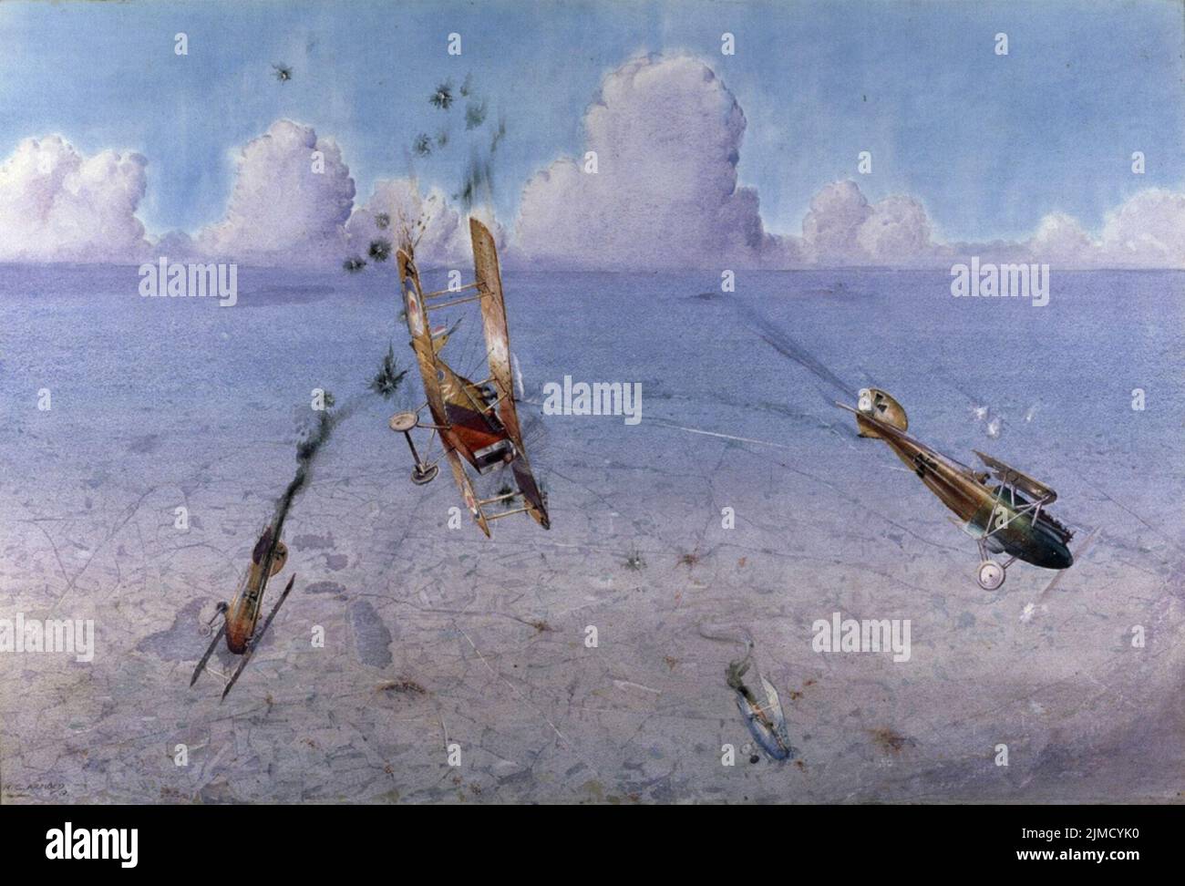 Der letzte Flug des Captail Ball, ein Gemälde von Norman Arnold. Es zeigt den Hundekampf, in dem Albert Ball sein Victoria-Kreuz gewonnen hat. Stockfoto