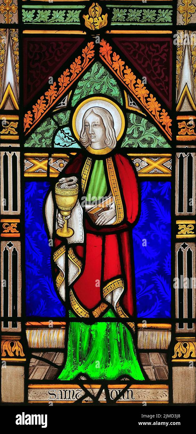 St. John, saint, Glasfenster, von Joseph Grant von Costessey c. 1857, Wighton, Norfolk, England Stockfoto