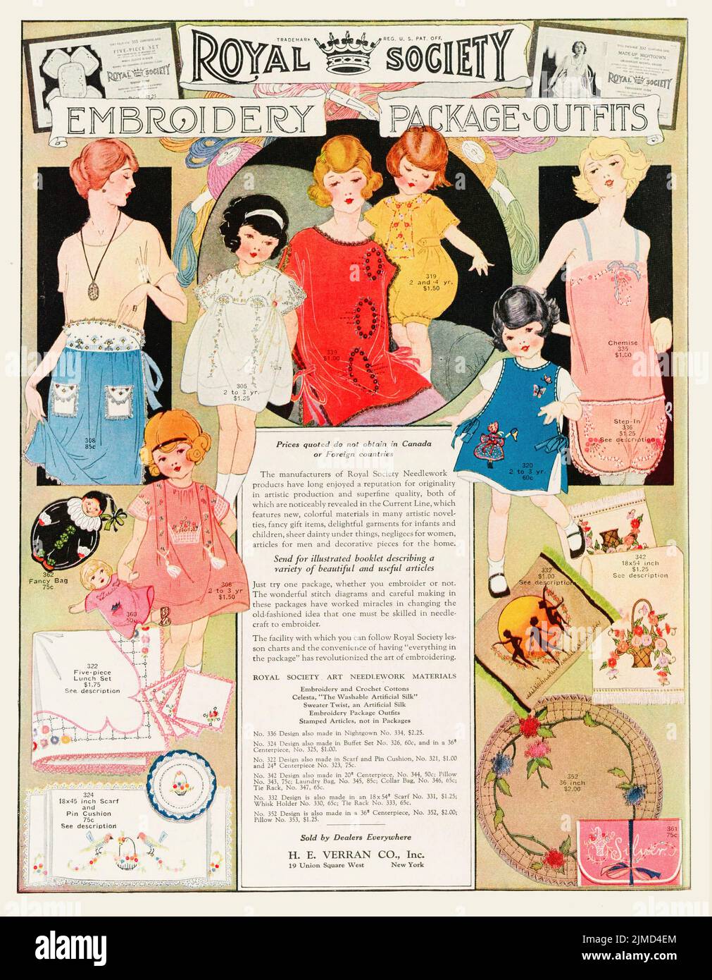 1923 Anzeige für Royal Society Needlework Embroidery Package Outfits Stockfoto