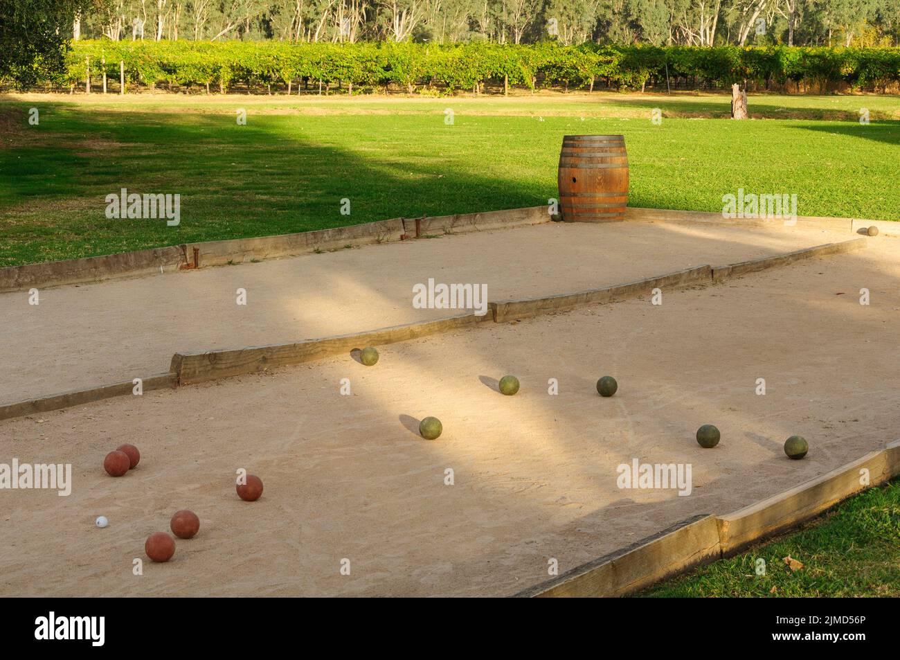 Bocce Ball Court bei Dal Zotto Wines im Herzen des King Valley - Whitfield, Victoria, Australien Stockfoto